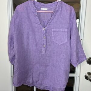 Lavender Linen Button-Up Blouse, Made in Italy